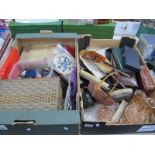 Gent's Travelling Set, dressing table ware, buttons, knitting needles, etc:- Two Boxes.