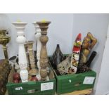 Wooden Stands Supporting Decorative Balls, vases, masks, tortoise, etc:- Two Boxes.