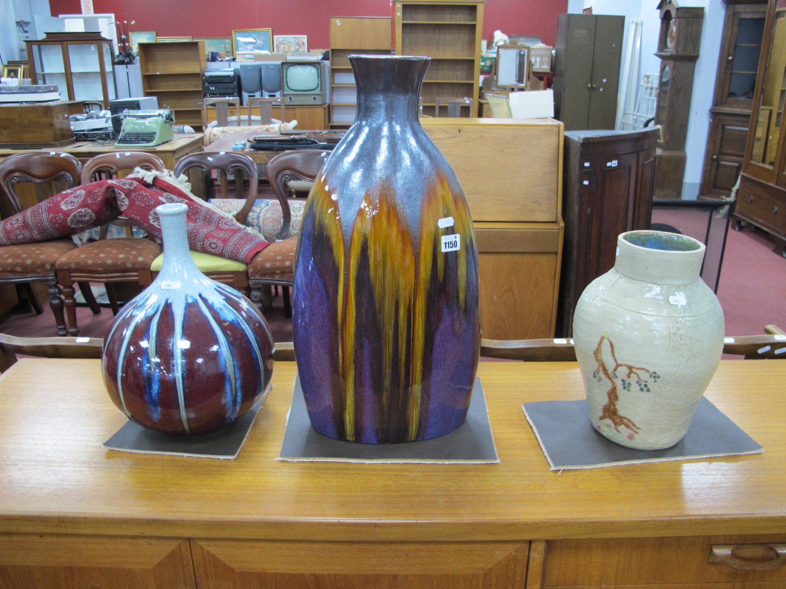 Larkfield Hall Studio Pottery Vase, 30.5cm high. Two large streaked pottery vases.