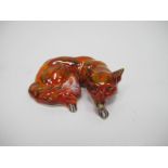 Anita Harris Model of a Curled Fox, gold signed, 12cm wide.