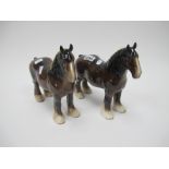 Two Brown Beswick Shire Horses, both marked, 21cm high.