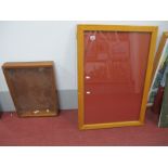 A Wooden Glazed Notice Board, magnetic opening, 85cm high, 58cm wide, 4cm deep; Together with A