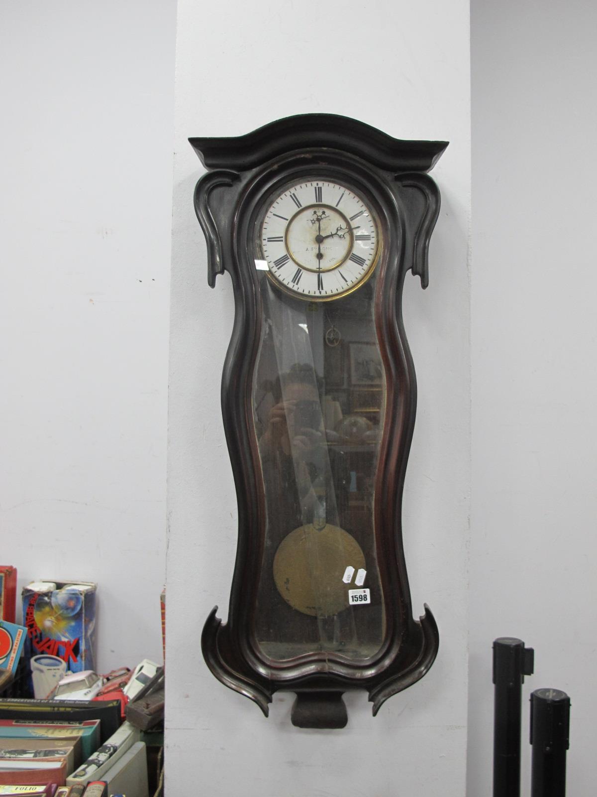 J Symons of Launceston XIX Century Viennese Wall Clock, with Roman numerals to white enamel dial (