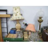 Three Table Lamps, glassware:- Two Boxes