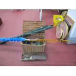 Dunwich Rod by Tear Co, one other fishing rod, fishing basket, fishing reels, Diamond A Super 777,