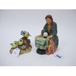 A Royal Doulton Figurine, 'Fortune Teller' HN 2159 17cm high, together with Royal Crown Derby bird