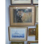 John M Threlfall, Study of Tiger, pastel, signed lower right, 36.5 x 51.5cm. H,M.S Sheffield by Neil