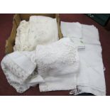 Vintage Linen Tablecloths, doylies etc:- One Box.