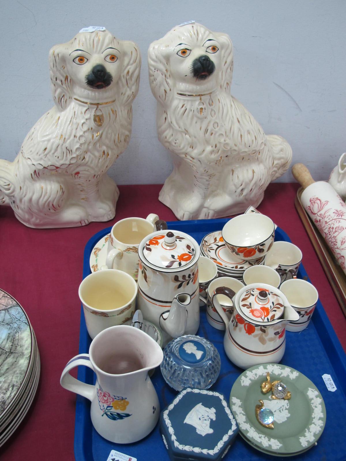 A Pair of XIX Century Staffordshire Dogs, Wedgwood Jasper ware, lighter, Poole jug, Hancocks ivory