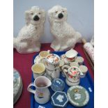 A Pair of XIX Century Staffordshire Dogs, Wedgwood Jasper ware, lighter, Poole jug, Hancocks ivory