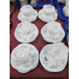A Shelley 'Blue Rock' (13591 Pattern) Bone China Part Tea Set, comprising six cups, six saucers, six