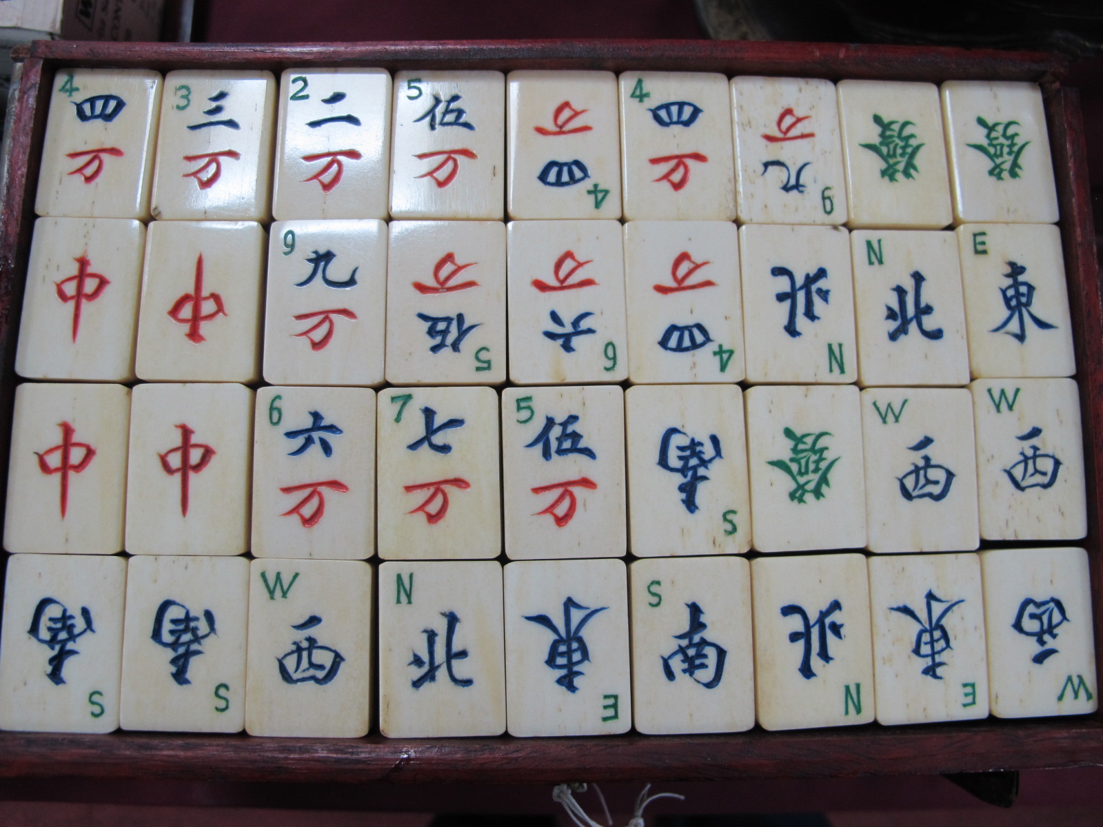 A XX Century Chinese Mahjong Set, in brass bound case, with five drawers containing bone-bamboo - Image 5 of 6