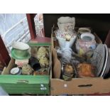 A Japanese Coffee Set, Keele St cottage ware, plates, Woods vase, barometer, etc:- Two Boxes.