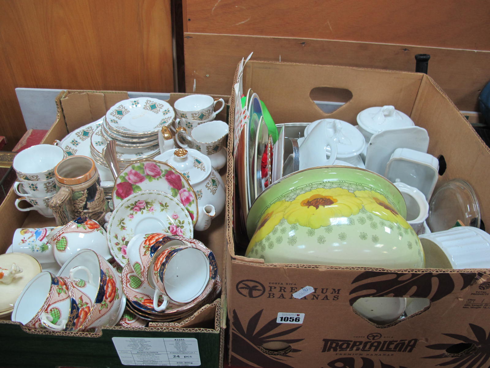 'Ivory' Chamber Pot, Le Vrai kitchen jars, tea ware, etc:- Two Boxes.