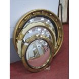 A Regency Style Convex Wall Mirror, in circular gilt and bauble frame, 46cm diameter, two others. (