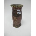 Oriental - Copper vase with intricate birds and foliage decoration, to barrel shaped body, brass