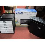 Epson XP-3105 Copier, Challenger Shredder, five drawer table top chest, untested: sold for parts