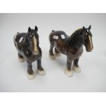 Two Brown Beswick Shire Horses, both marked, 21cm high.