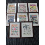 Eight Reproduction Framed Comic and Other Covers, to include Beano, Hotspur, Dandy and Film Fun.