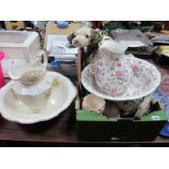 Merrythorpe Pyjama Case in the Form of a Dog, ribbon plate, two jug bowls:- One Box.