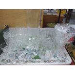 Cut Glass Fruit Bowls, vases, six XIX Century dessert glasses, other glassware:- One Tray.