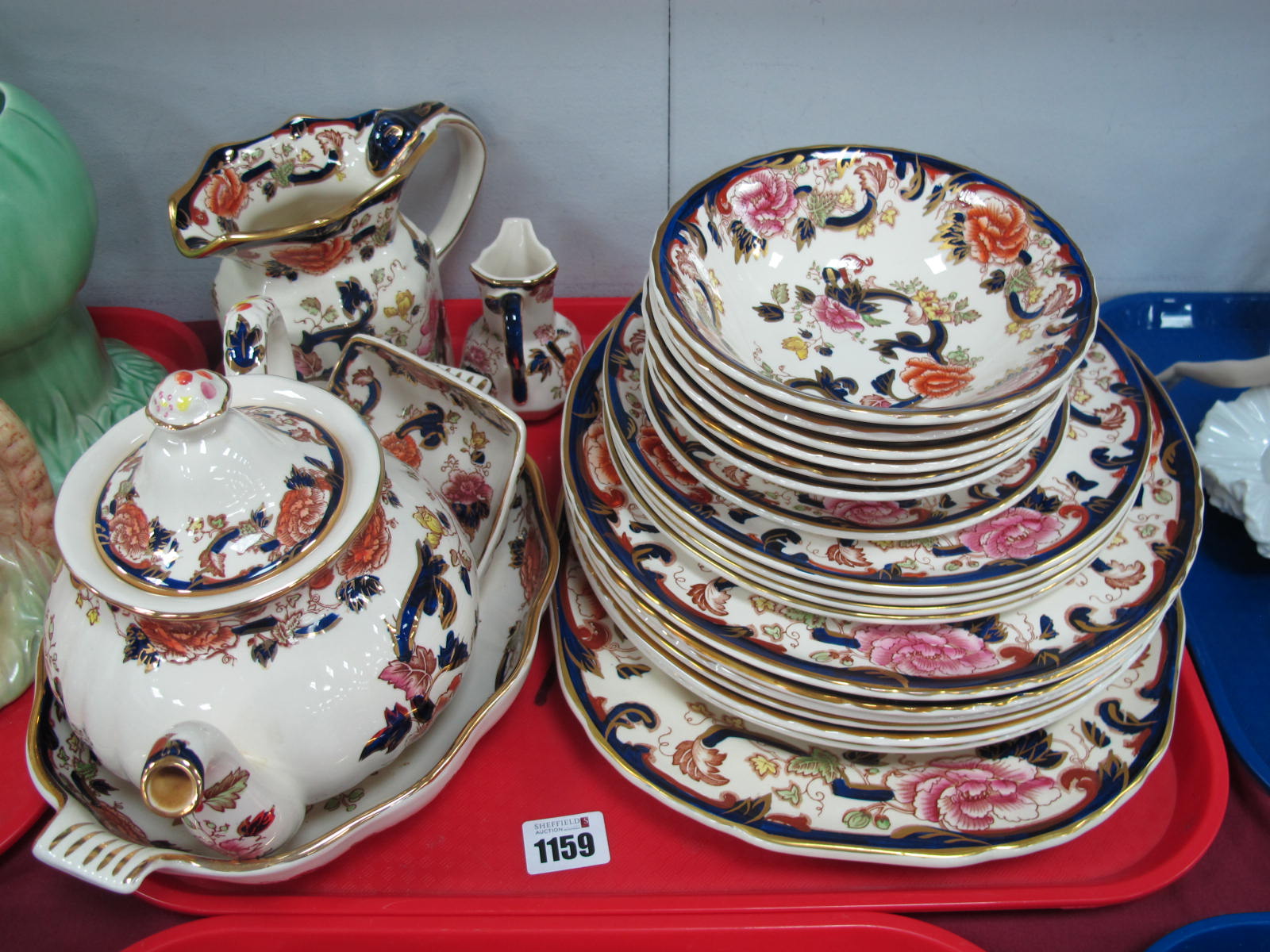 Masons 'Mandalay' Teapot, octagonal jugs, dishes, twelve various plates plus six bowls.