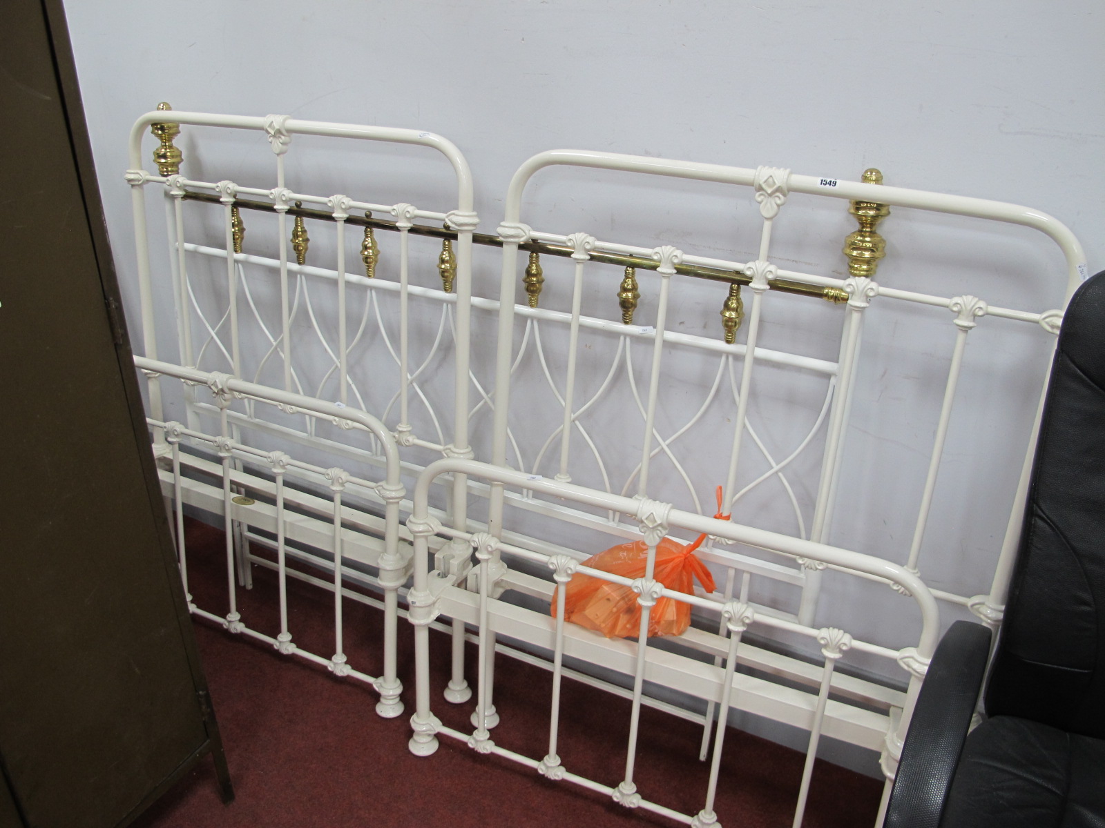 Two XIX Century Style Laura Ashley White Painted Single Beds, together with a brass white painted