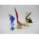 A Murano Glass Fish and Cockerel and Modern Chinese Glass Fish. (3)