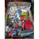 Tin Plate, Tonka, Corgi. Matchbox, and other die cast vehicles, farmyard animals, etc:- One Box.