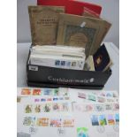 A Small Box Containing a Mixed Lot of Stamps, from Queen Victoria onwards, postcards and G.B FDC's