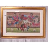 Stephen Doig: Aston Villa Montage, featuring Withe, McGrath, Vassel, Saunders and Little, pastel