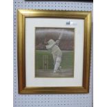 Stephen Doig: Ian Botham, at full swing with the bat, pastel artwork, 26.5 x 21cm, signed lower