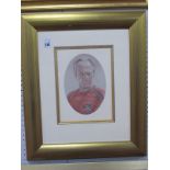 Stephen Doig: Sven Goran Ericcson, Portrait of Him in England Shirt, pastel artwork,oval, 22 x 15.