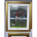 Stephen Doig: Stephen Gerrard, in match action, wearing England red strip, pastel artwork, 45 x