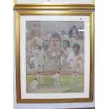 Stephen Doig: Ian Botham Montage, featuring many images of him with bat and ball, pastel artwork, 65