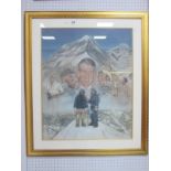 Stephen Doig: Mount Everest Montage, featuring Hillary and Tenzing, with apparatus and flag,