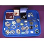 Assorted Costume Brooches, including Countess bone china, etc :- One Tray