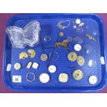 Wristwatch and Fob Watch Dials / Movements, (damages / incomplete), glass butterfly trinket box :-