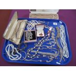 Assorted Costume Jewellery, including imitation pearls, diamanté, etc :- One Tray