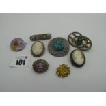 Vintage Brooches, including micromosaic (lacking pin), dog, cameo etc (damages).