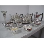 A Walker & Hall Plated Four Piece Tea Set, each of semi gadrooned form, raised on bun feet; together