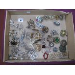 Assorted Costume Brooches, including matching brooch and clip on earrings etc :- One Tray