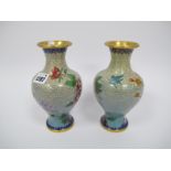 A Pair of XX Century Japanese Cloisonné Bulbous Vases, with floral decoration, 19cm high.