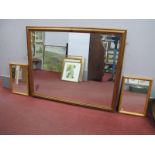 A Rectangular Shaped Pine Mirror, with bevelled glass. 172 x 140cm, together with two small pine