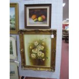 Betes, Still Life of Fruit, oil on canvas, signed lower right, 21 x 26cm, another of flowers, signed