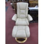 Relax at Eeze Cream Leather Swivel Armchair and Stool.