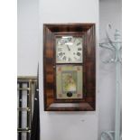 A XIX Century American Wall Clock, with 8 -Day movement, black Roman numerals to white dial,