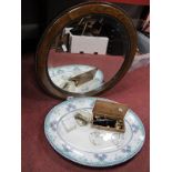 Apothecary scales. Belmont scales, paperweight, oak circular framed wall mirror.