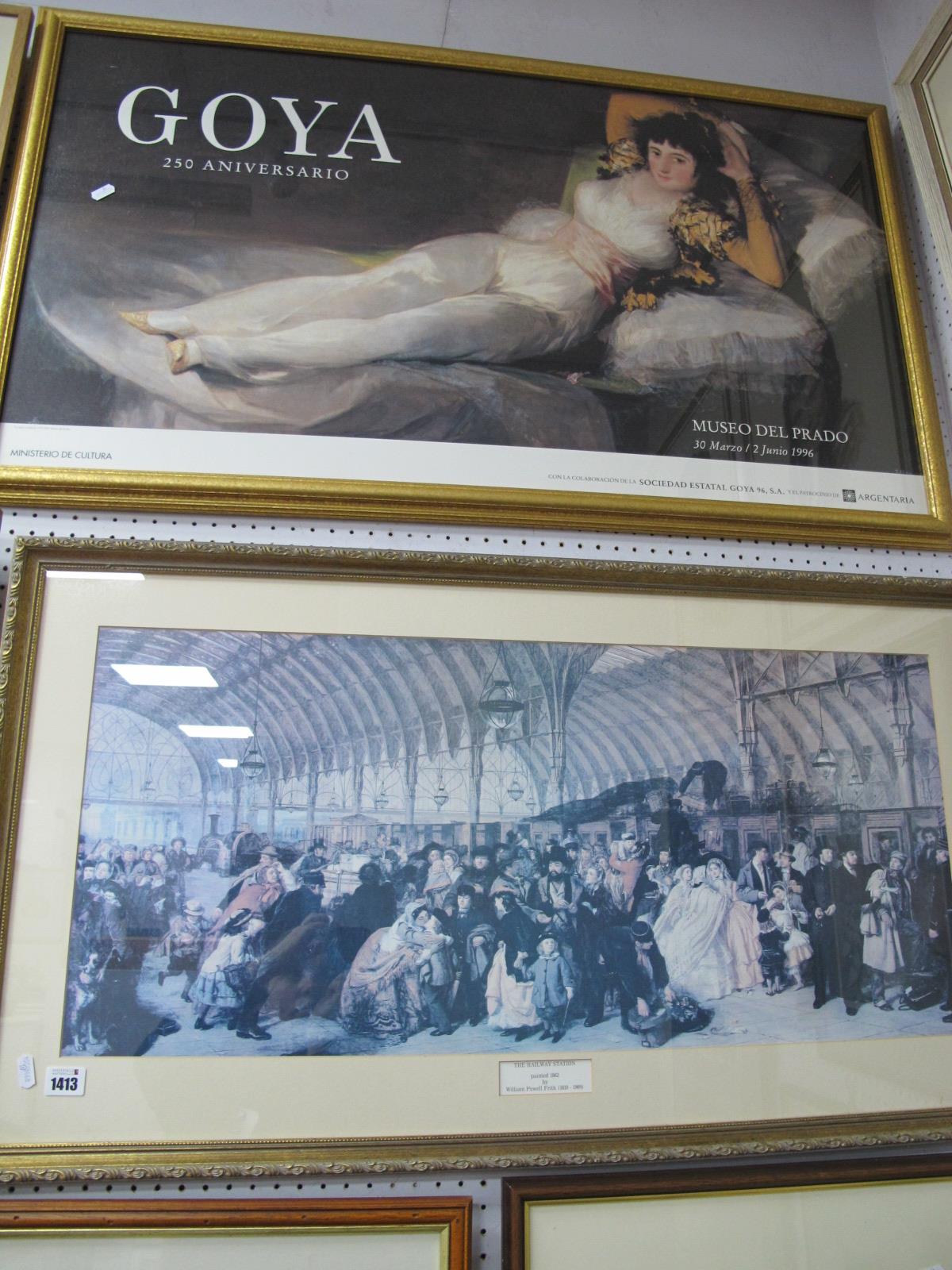 Goya 250th Anniversary Poster, Museo Del Prado 1996 in gilt frame, 62 x 104cm overall. Railway