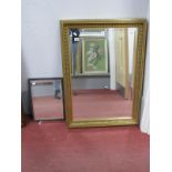 A Gilt Rectangular Shaped Mirror, together with a blue lacquer chinoiserie rectangular mirror.